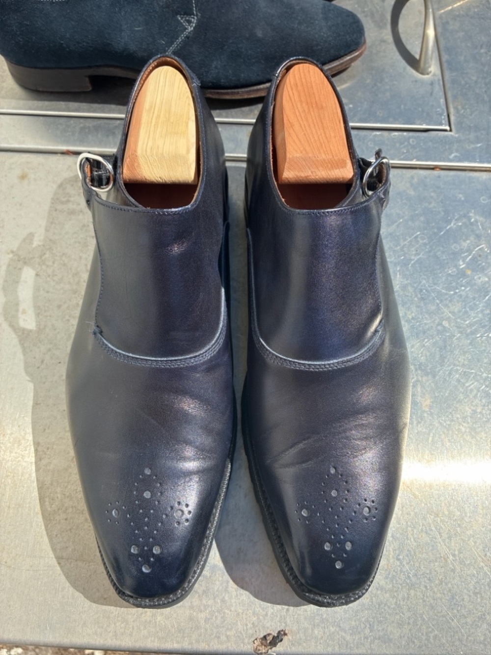 J. Fitzpatrick Martel Blue Calf Leather Commando Single Monkstrap UK6.5/US7.5